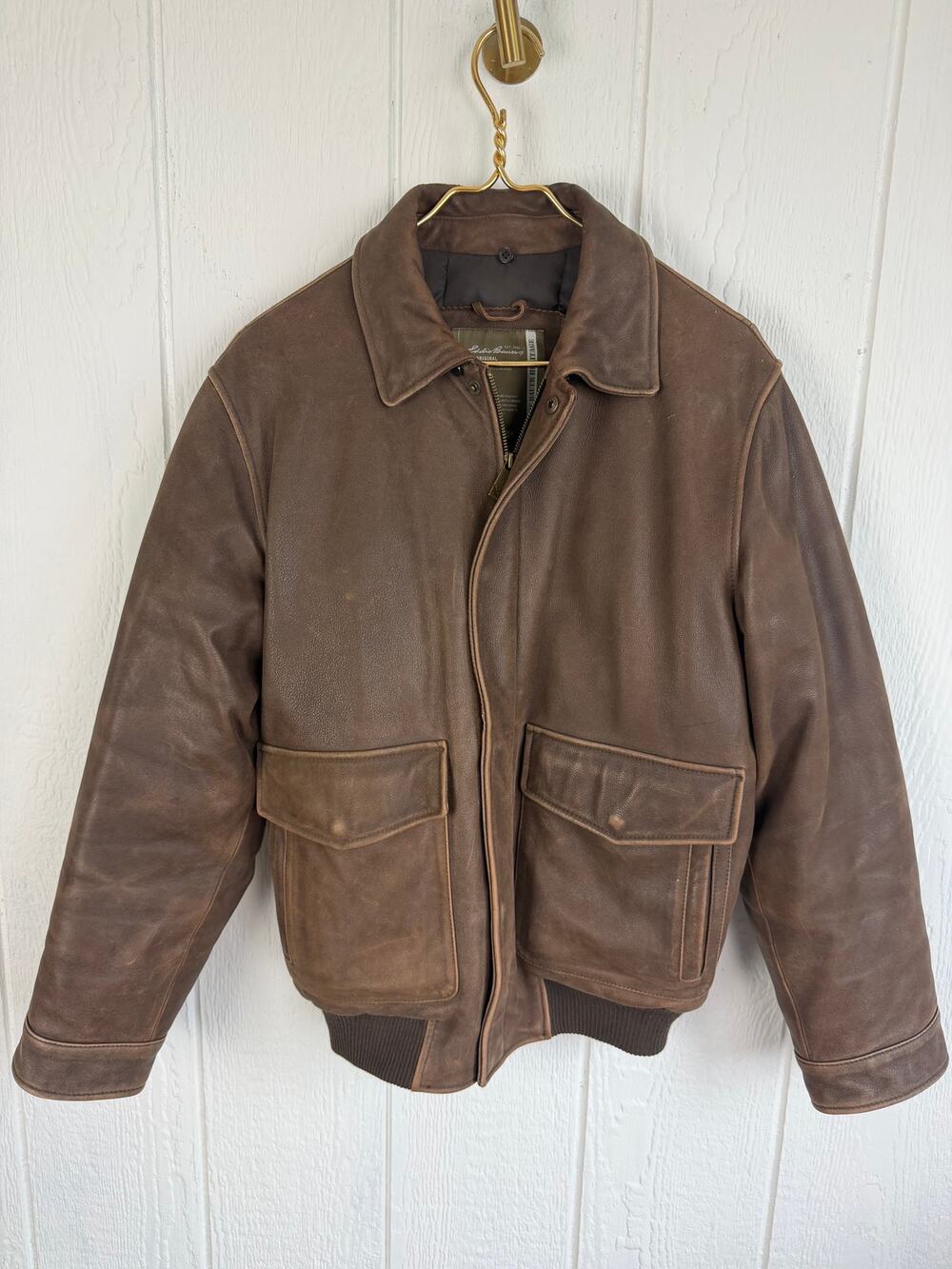 Vintage Eddie Bauer Leather Premium Goose Down Bomber Jacket 90s